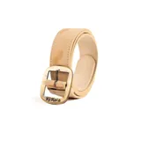 Cinturón de cuero color beige claro, con hebilla metálica de estilo rectangular envejecida que lleva grabado el logo "Kiko's".