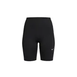 Short de entrenamiento Nike de tiro alto, color negro, ajustado al cuerpo, con logo de la marca estampado en blanco en la pierna izquierda.