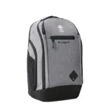 Mochila Rip Curl F-Light Searcher color gris melange, con detalles en negro, base reforzada, múltiples compartimentos con cierre y el logo de la marca estampado en el frente.