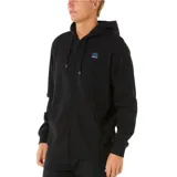 Canguro negro con cierre frontal, capucha con cordones ajustables, bolsillos tipo canguro y logo bordado en el pecho.