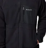 Campera de polar Columbia con cierre frontal completo, cuello alto y bolsillo vertical con cierre en el pecho. Presenta un diseño técnico con paneles superpuestos y ribetes elásticos en puños y dobladillo.