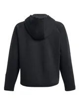 Campera deportiva con capucha Under Armour Unstoppable Fleece FZ, de color negro, con cierre frontal completo y bolsillos laterales con cierre. Confeccionada en tejido de doble punto suave y elástico.