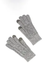 Guantes de punto color gris con diseño trenzado y detalles en las yemas de los dedos.