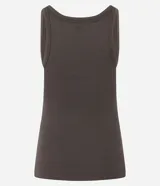 Musculosa sin mangas color marrón, confeccionada en tejido de punto canalé (rib) con escote halter.