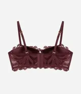 Soutien sin breteles color rosa viejo, con encaje floral rústico, copa hueca y cierre trasero.