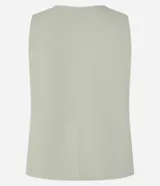 Blusa sin mangas de sarga color verde claro, con escote redondo y diseño liso.