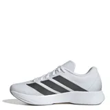 Championes de running Adidas Duramo Rc2, color blanco con las tres tiras características en gris oscuro y suela gris.