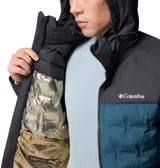 Campera técnica Columbia con capucha, diseñada con tecnología impermeable y transpirable Omni-Tech y forro termorreflectante Omni-Heat Infinity. Presenta construcción HeatSeal sin costuras, aislamiento de plumón de 650 fill power, cierre frontal completo, bolsillos laterales con cremallera y puños ajustables.