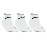 Pack de tres pares de medias soquetes blancas, corte bajo, con logo de Diadora en negro en el empeine y en el borde superior.