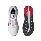 Championes Adidas Questar 3 Running, color blanco con detalles en gris y rojo. Capellada de malla transpirable, mediasuela Bounce y plantilla Cloudfoam Plus.