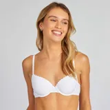 Sujetador blanco de algodón con relleno y encaje en el contorno del busto.