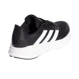 Championes deportivos Adidas Galaxy Star 2.0 para hombre, de color negro con las tres tiras características en blanco en los laterales, entresuela blanca amortiguada y suela negra.