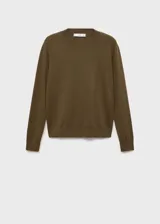 Jersey de punto fino con cuello redondo y manga larga, de diseño recto y corte estándar.