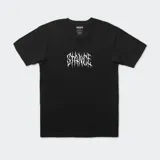 Remera negra de manga corta con estampado frontal de la marca Stance en color blanco con tipografía de estilo metalero.