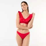 Braguita de bikini de tiro bajo confeccionada en microfibra suave color rojo.