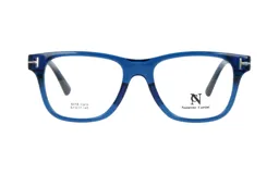 Lentes de receta Nazareno Corsini modelo 6018, con armazón de acetato en color azul traslúcido y detalle metálico en las bisagras.