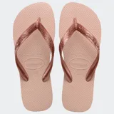 Ojotas Havaianas Top Tiras Flip Flops, color rosado, con tiras texturizadas y logo de la marca en relieve.