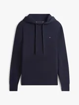Buzo de punto fino color azul marino con capucha y cordón ajustable, manga larga y logo bordado en el pecho, de Tommy Hilfiger.
