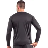 Remera deportiva de manga larga negra, con cuello redondo y logo blanco en el pecho.