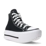 Championes Converse All Star Lift Double Stack de lona negra con plataforma doble blanca y cordones blancos.
