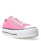 Championes Converse modelo Chuck Taylor Lift Platform, color rosado, con suela de plataforma blanca y cordones blancos. Confeccionados en lona con puntera de goma.