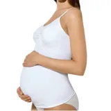 Camiseta maternal blanca de microfibra con breteles finos y frunce en el busto.