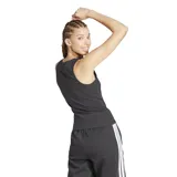 Musculosa deportiva Adidas de corte ajustado, color negro, con cuello redondo y logo de la marca estampado en el centro del pecho.