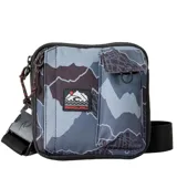 Morral Rip Curl modelo 24/7 Pouch Search Camo, con diseño estampado de camuflaje en tonos grises, negros y bordo, bolsillo frontal con solapa y cierre de cremallera.