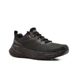 Championes deportivos Skechers Edgeride Exxo negros, con capellada de punto, cordones y refuerzos sintéticos. Incorporan plantilla Skechers Air-Cooled Memory Foam y entresuela con amortiguación. Fabricados con materiales reciclados y veganos.