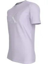 Remera lila de algodón regenerativo con cuello redondo y logo CK delineado en el frente.