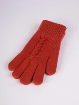 Guantes tejidos color ladrillo con detalle de trenza en el frente.