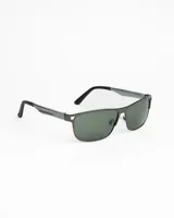 Lentes de sol con montura rectangular de color negro mate y cristales polarizados oscuros con protección UV400.