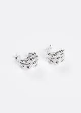 Par de aros de plata 925, tipo argolla, con múltiples esferas de diferentes tamaños.