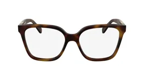 Armazón de anteojos Longchamp modelo 2765, con diseño de marco cuadrado en color carey.