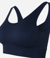 Top deportivo Get Over color azul marino, de diseño seamless, con escote en U, breteles anchos y tejido acanalado sin costuras.