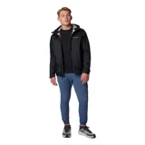 Campera cortaviento Columbia con tecnología impermeable y transpirable, capucha integrada, cierre frontal, ventilación en axilas y puños ajustables.