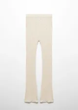 Pantalón de punto con diseño de canalé, corte acampanado y cintura elástica.