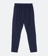 Pantalón deportivo de corte ajustado, color negro, con cintura elástica, cordón de ajuste, bolsillos laterales con cremallera, bandas laterales en contraste y cremalleras en los tobillos.