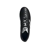 Championes de fútbol Adidas Goletto VIII, color negro con las icónicas tres tiras blancas en los laterales y suela con tapones rojos.