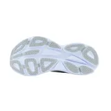 Championes de running Hoka modelo Bondi, color gris claro con detalles en naranja. Presentan una suela de plataforma gruesa con amortiguación, parte superior de malla técnica transpirable y logo de la marca en el lateral.
