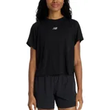 Remera deportiva de manga corta New Balance modelo Propel Infinity, color negro, con cuello redondo y logo reflectante en el centro del pecho.