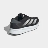 Championes de running Adidas Adizero SL 2, color negro con tres franjas laterales blancas y detalles en gris oscuro en el talón. Cuentan con una suela gruesa de amortiguación blanca.
