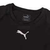 Remera térmica deportiva Puma teamLIGA Baselayer de manga corta, color negro, con diseño ajustado y logo de la marca estampado en blanco en el pecho.