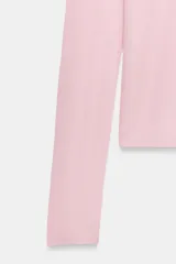 Remera manga larga ajustada de cuello redondo, confeccionada en tejido de punto ligero color rosado.