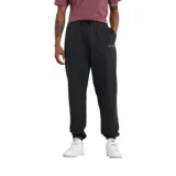 Pantalón de jogging negro de felpa perchada con ajuste holgado, cintura y bajos elásticos, cordón regulable, bolsillos laterales y trasero, y logo estampado en el muslo izquierdo.