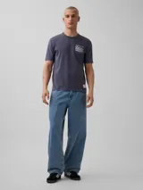 Remera de algodón con efecto lavado, color gris oscuro, de corte clásico y manga corta. Presenta un estampado gráfico en el pecho con el logo de la Copa Mundial de la FIFA USA 94.