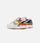 Championes Saucony modelo Shadow 6000 en colaboración con Alife. Diseño multicolor con base blanca de malla y cuero, detalles en amarillo, verde, naranja, gris y azul. Presenta el logo de Alife en rojo en el lateral delantero y suela de goma color caramelo.