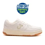 Championes urbanos Joma Platea Low Lady para mujer, de color blanco con detalles en beige. Inspirados en el baloncesto, fabricados con material sintético duradero y tecnología VTS para ventilación. Cuentan con plantilla Memory Foam para mayor comodidad.