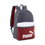 Mochila Puma Phase Colorblock gris, bordeaux y blanco con logo estampado en el frente.
