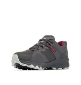 Championes de trekking Columbia Peakfreak Hera Outdry, color gris con detalles en bordó, diseñados para senderismo con tecnología impermeable y suela de gran tracción.